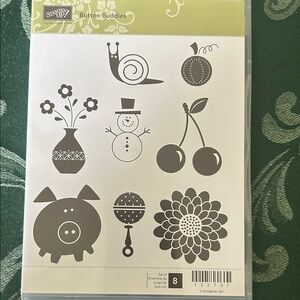 Stampin' Up! Button Buddies Stamp Set NEW pug snowman pumpkin flower snail